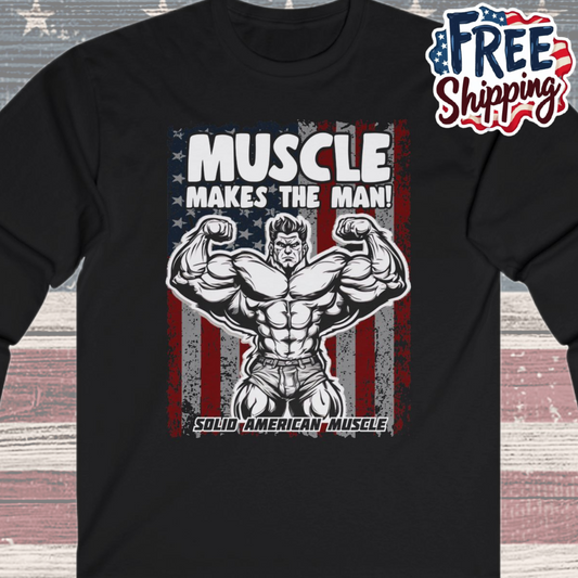 Solid American Muscle - Muscle Makes The Man - USA Flag - Long Sleeve T-Shirt