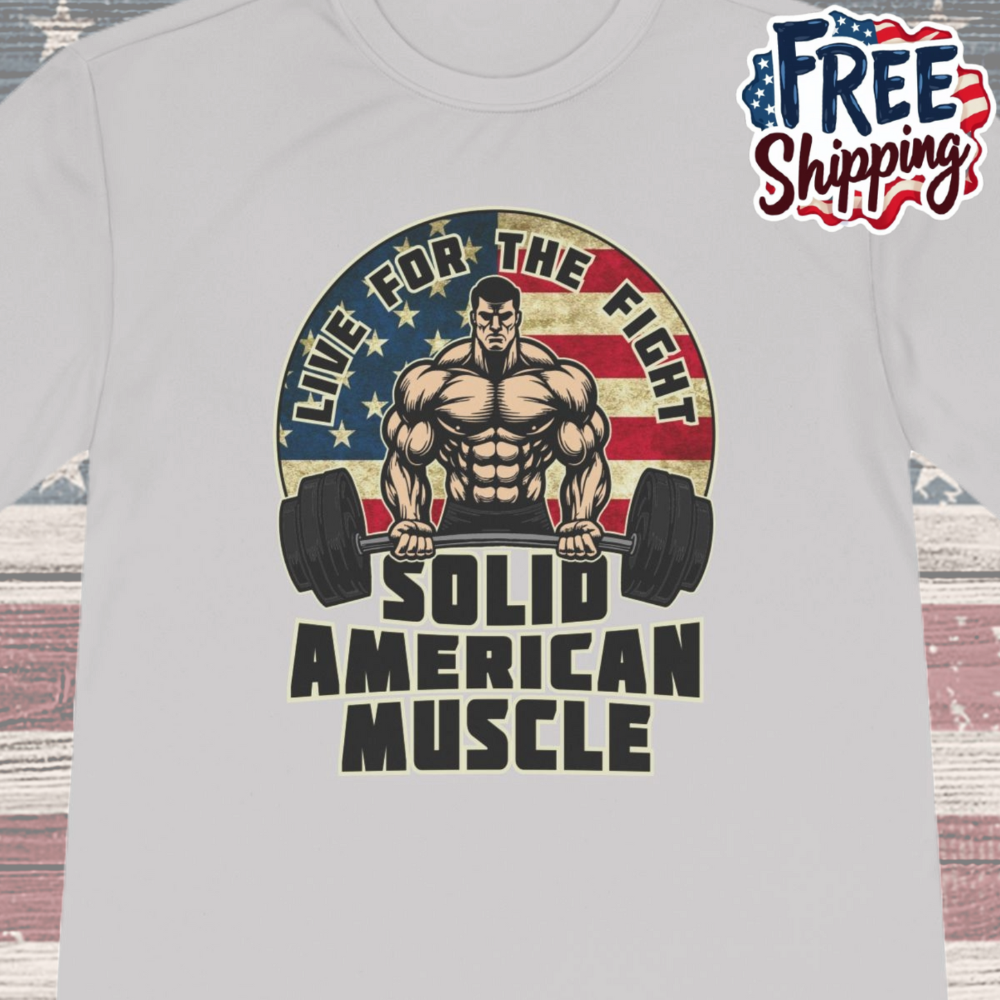 Solid American Muscle - Live for the Fight - Rustic Logo Moisture Wicking T-Shirt