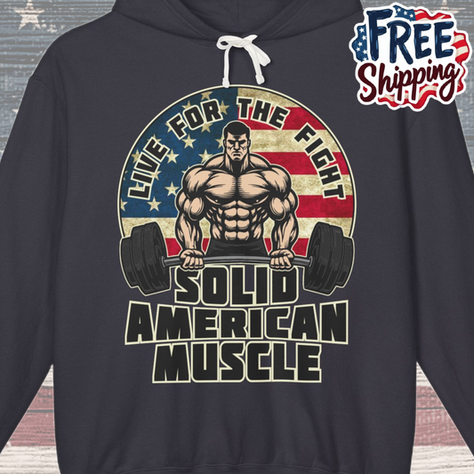Solid American Muscle - Live for the Fight - Rustic Logo - Gym Hoodie / Pullover