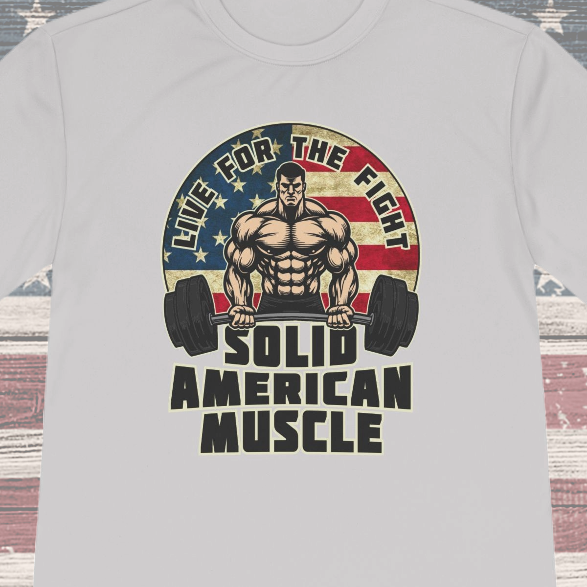 Solid American Muscle - Live for the Fight - Rustic Logo Moisture Wicking T-Shirt