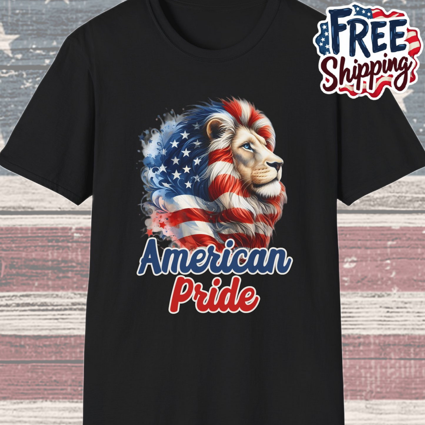 Patriot Collection - American Pride - USA Flag - Lion - T-Shirt