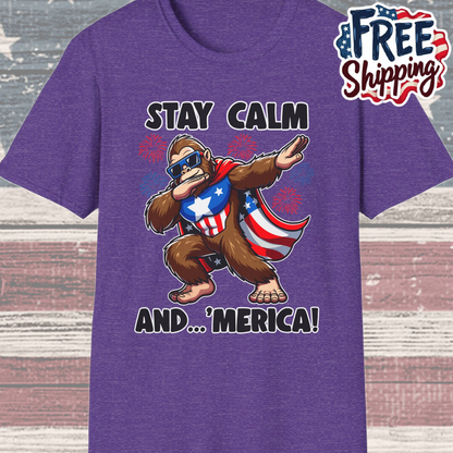 Patriot Collection - Stay Calm and 'Merica - Dabbin' Bigfoot - T-Shirt