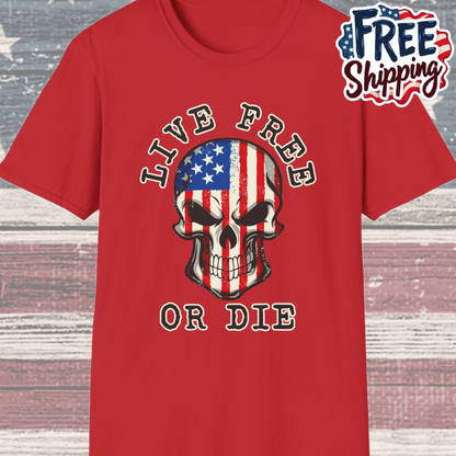 Patriot Collection - Live Free or Die - USA Skull - T-Shirt