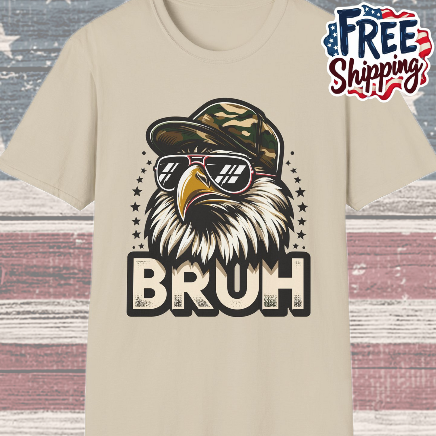 Patriot Collection - Eagle with Shades - Camo Hat - Bruh - T-Shirt