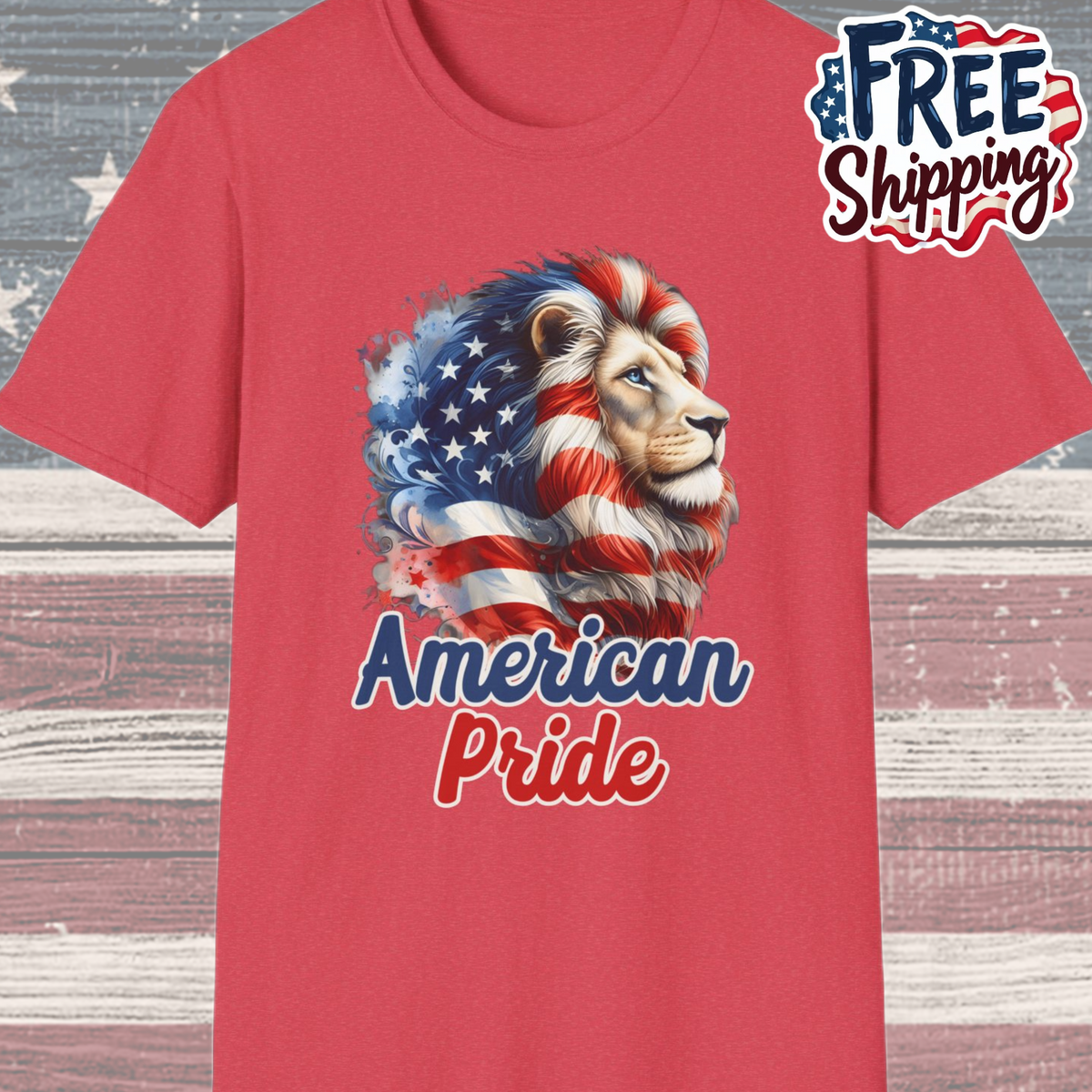 Patriot Collection - American Pride - USA Flag - Lion - T-Shirt
