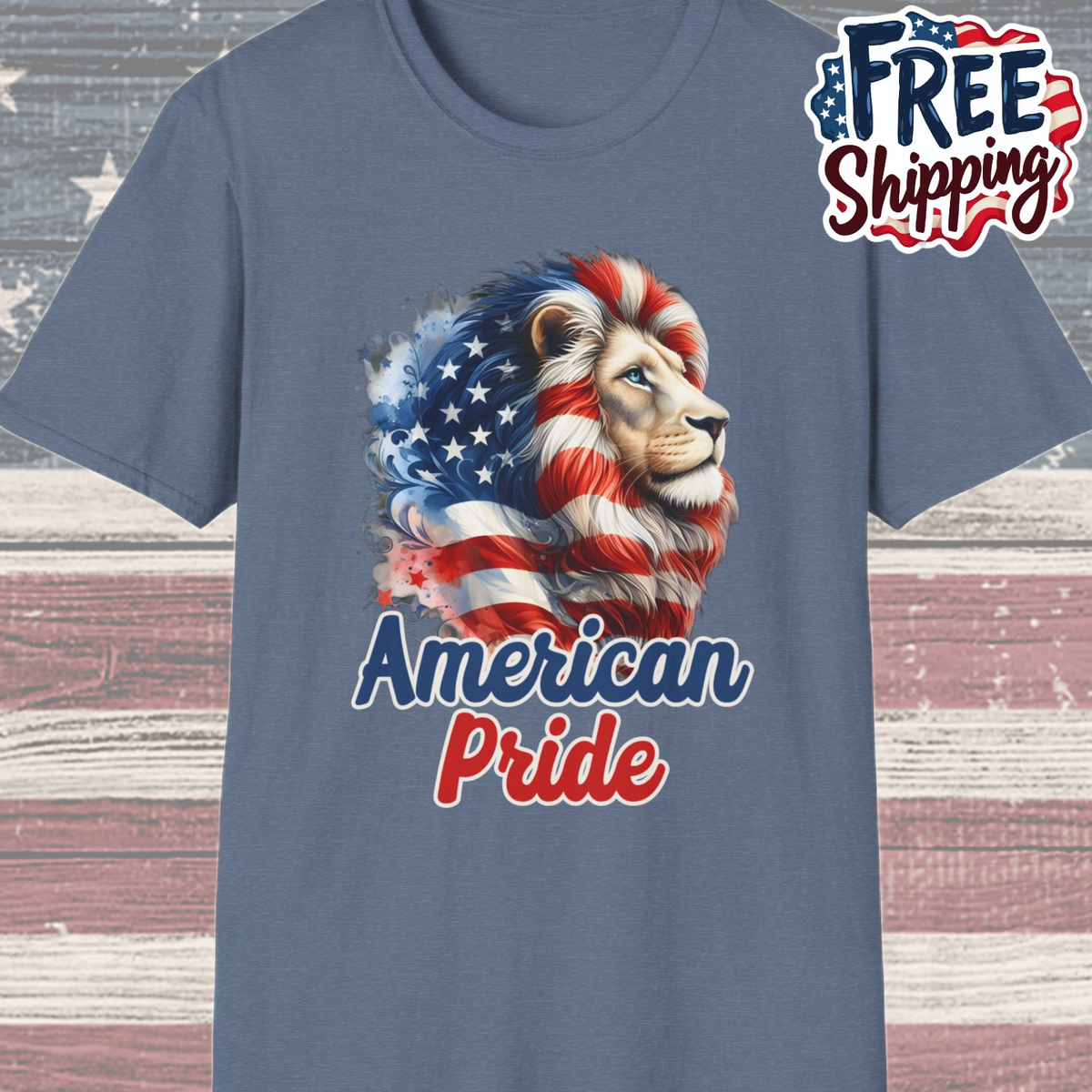 Patriot Collection - American Pride - USA Flag - Lion - T-Shirt