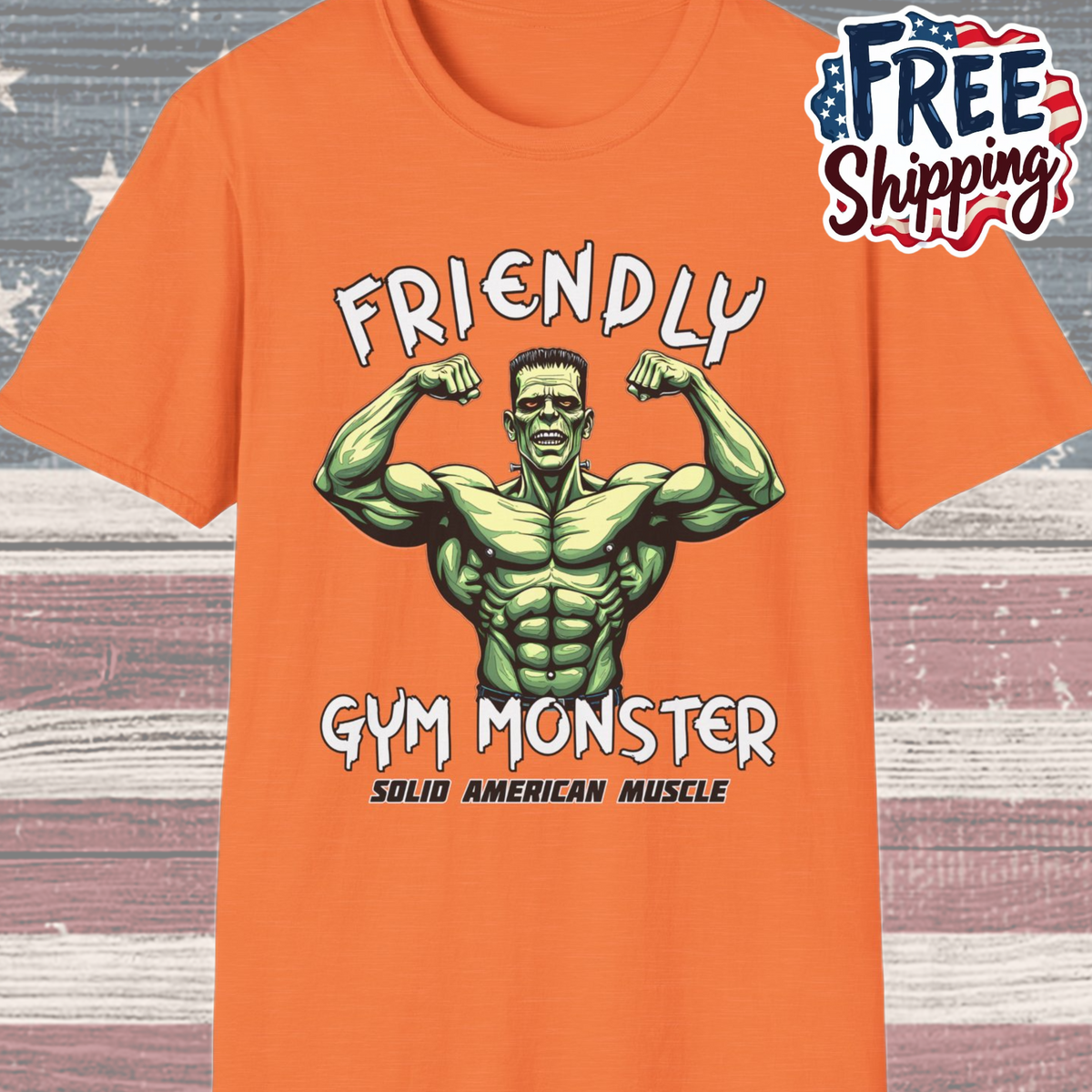 Solid American Muscle - Friendly Gym Monster - Halloween Frankenstein's Monster Gym T-Shirt