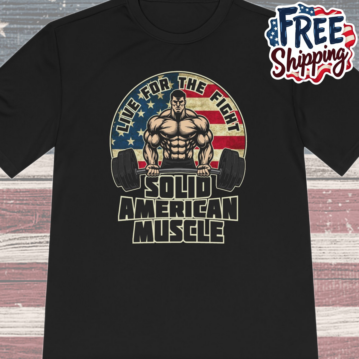 Solid American Muscle - Live for the Fight - Rustic Logo Moisture Wicking T-Shirt