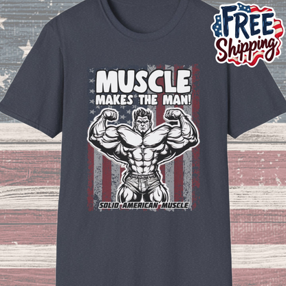 Solid American Muscle - Muscle Makes The Man - USA Flag T-Shirt