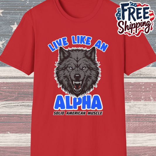 Solid American Muscle - Live Like an Alpha - Gray Wolf T-Shirt