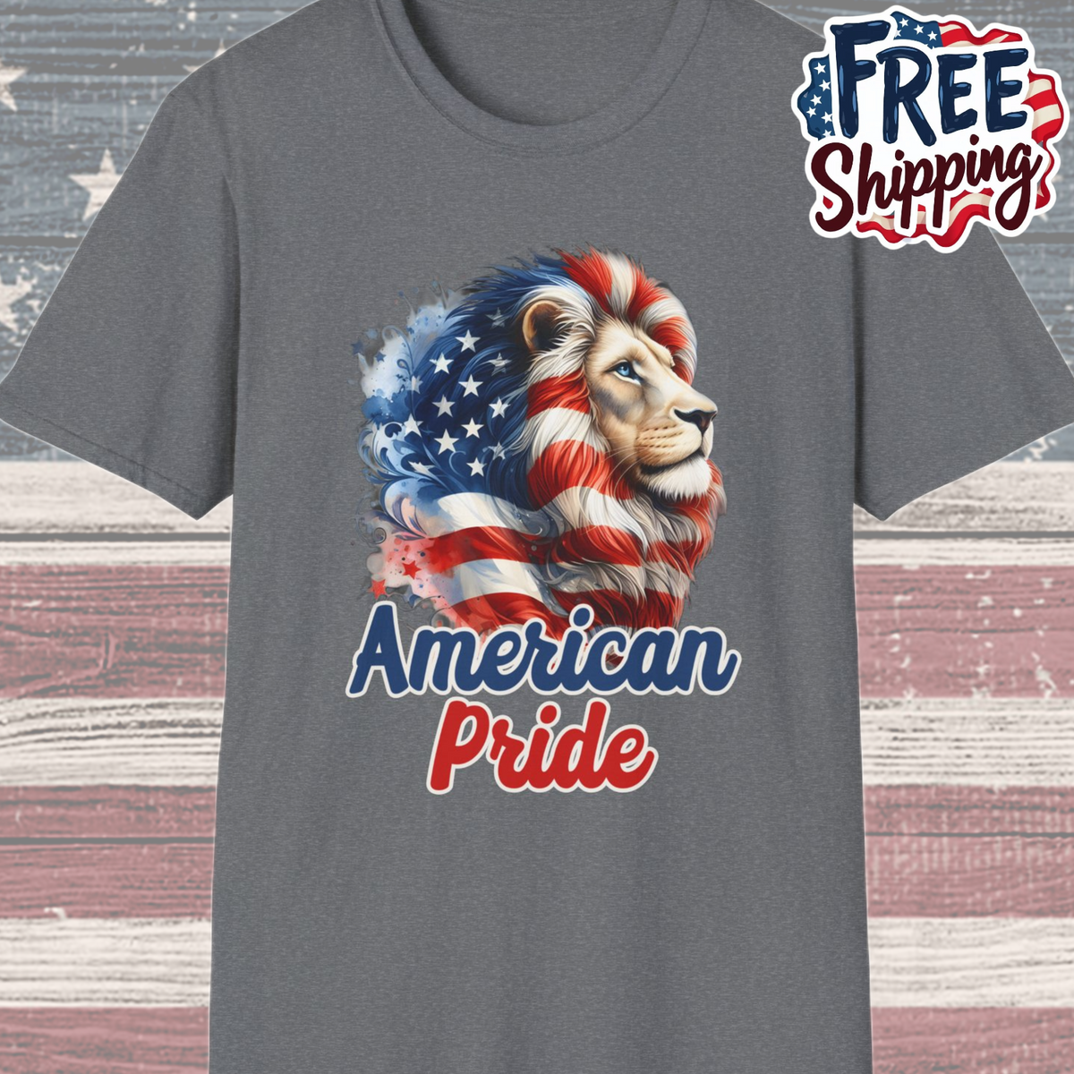 Patriot Collection - American Pride - USA Flag - Lion - T-Shirt