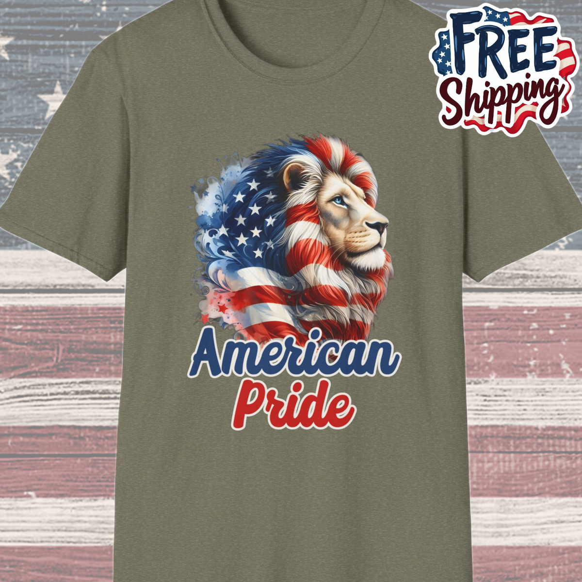 Patriot Collection - American Pride - USA Flag - Lion - T-Shirt
