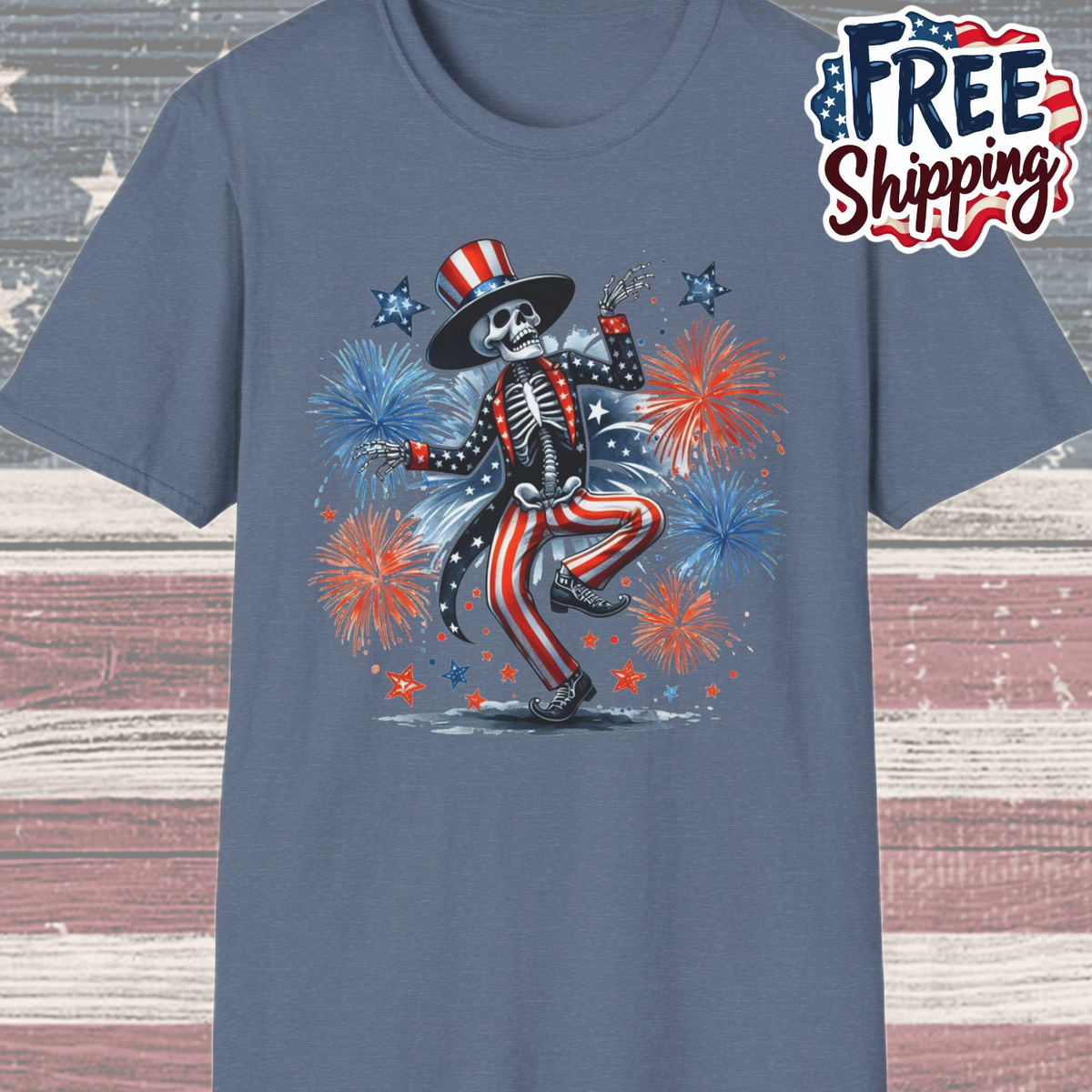Patriot Collection - Dancing Skeleton  - Uncle Sam - USA Fireworks - T-Shirt