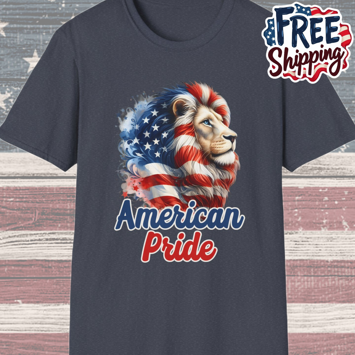 Patriot Collection - American Pride - USA Flag - Lion - T-Shirt