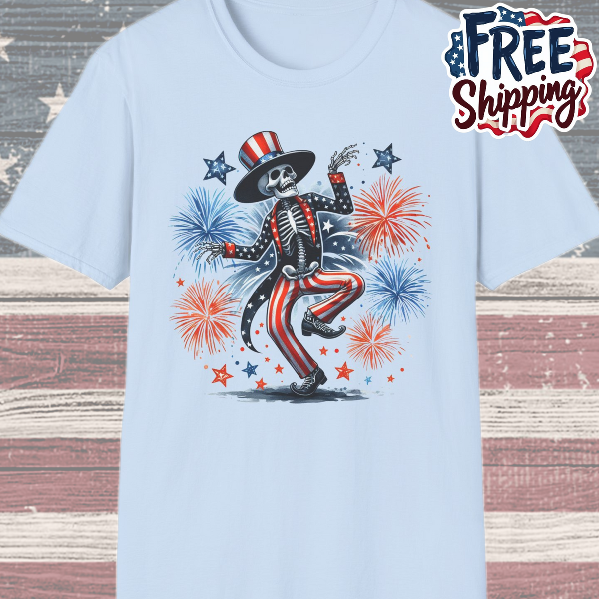 Patriot Collection - Dancing Skeleton  - Uncle Sam - USA Fireworks - T-Shirt