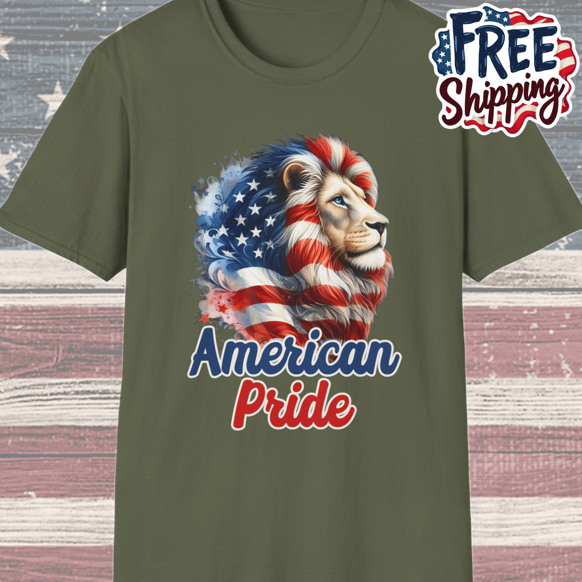 Patriot Collection - American Pride - USA Flag - Lion - T-Shirt