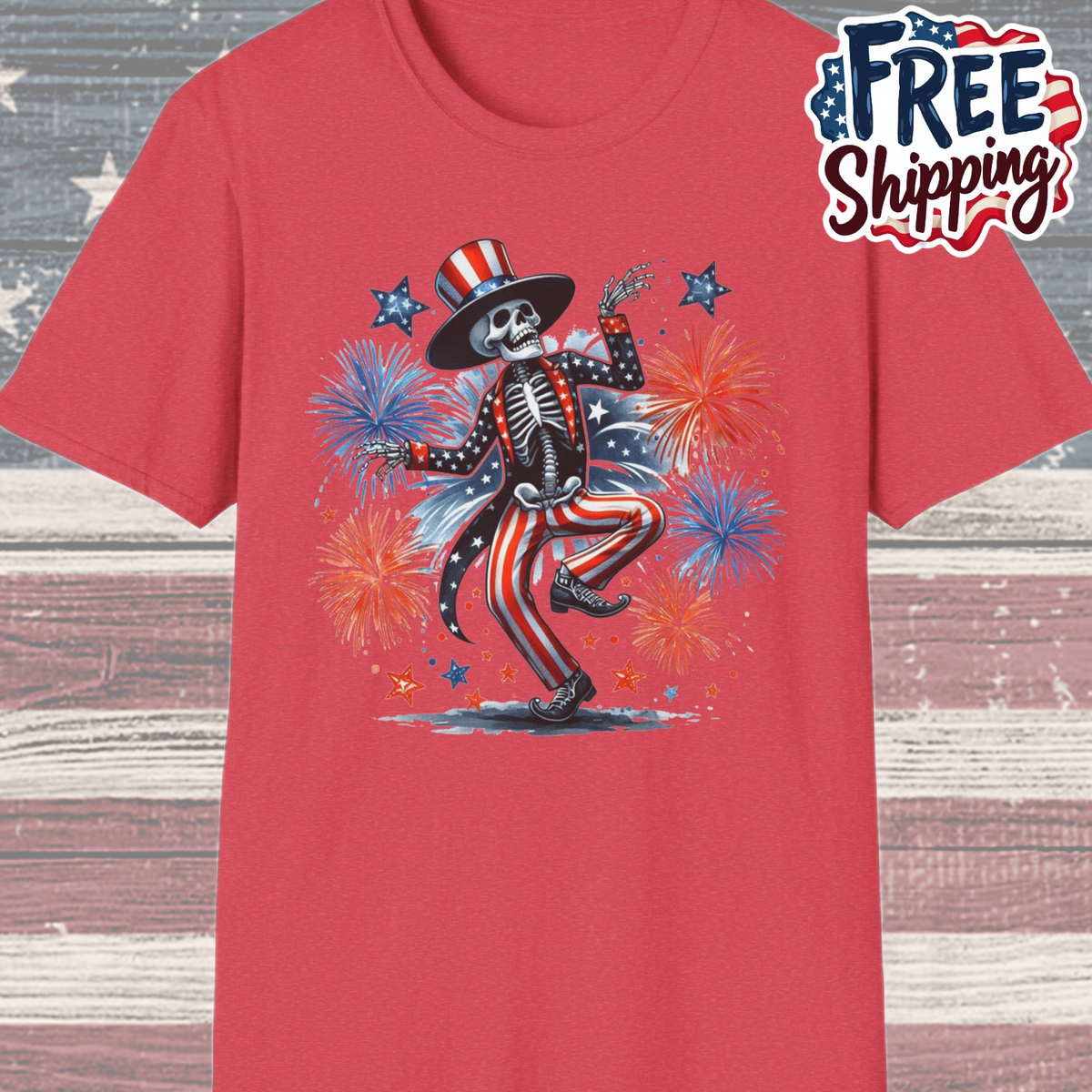 Patriot Collection - Dancing Skeleton  - Uncle Sam - USA Fireworks - T-Shirt