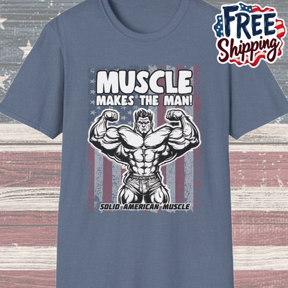 Solid American Muscle - Muscle Makes The Man - USA Flag T-Shirt