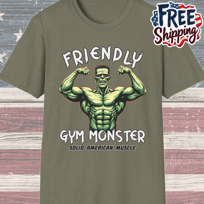 Solid American Muscle - Friendly Gym Monster - Halloween Frankenstein's Monster Gym T-Shirt