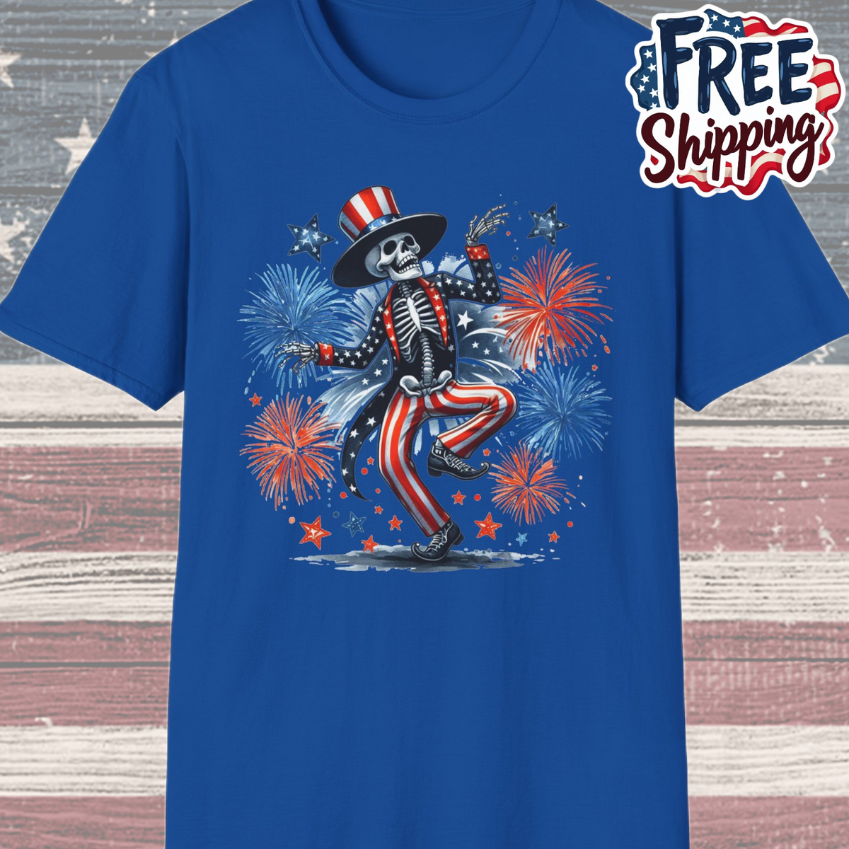 Patriot Collection - Dancing Skeleton  - Uncle Sam - USA Fireworks - T-Shirt