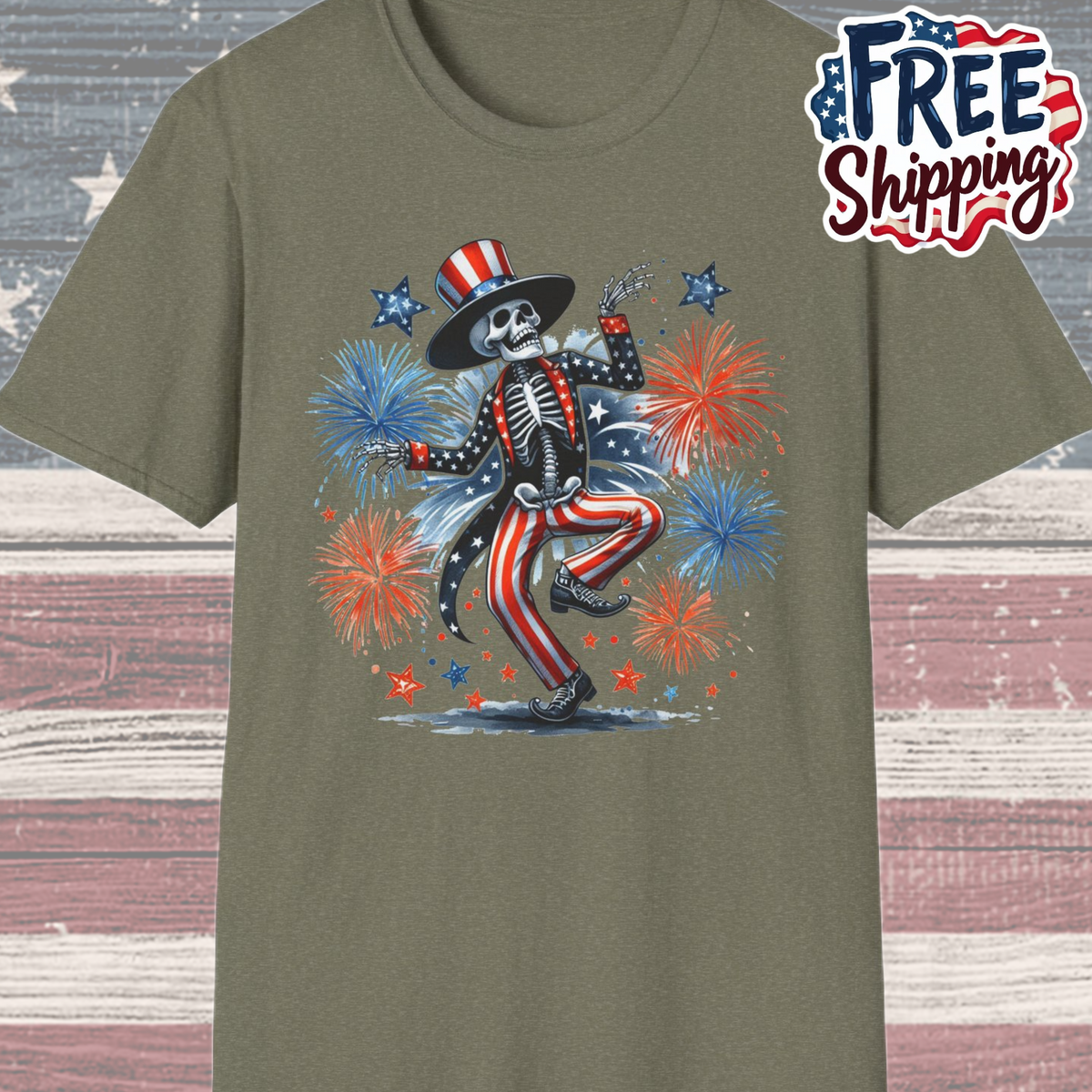 Patriot Collection - Dancing Skeleton  - Uncle Sam - USA Fireworks - T-Shirt
