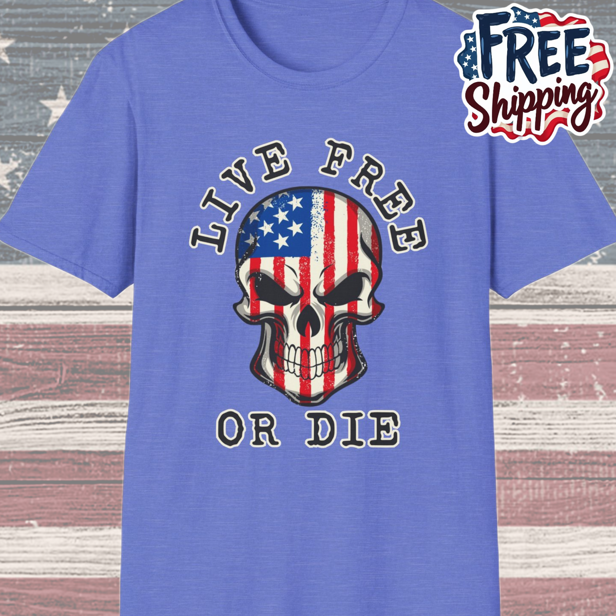 Patriot Collection - Live Free or Die - USA Skull - T-Shirt