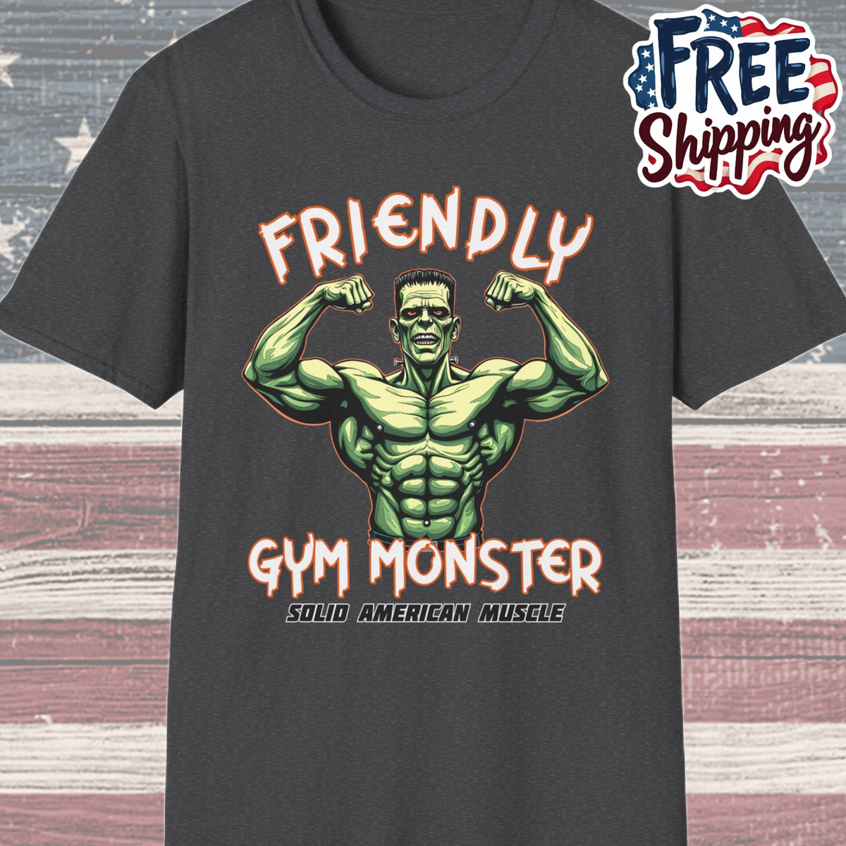 Solid American Muscle - Friendly Gym Monster - Halloween Frankenstein's Monster Gym T-Shirt