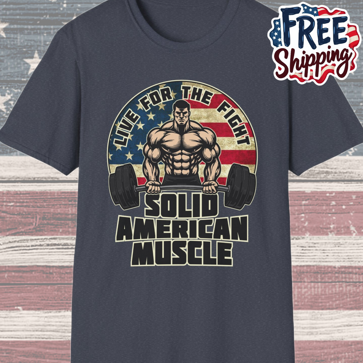 Solid American Muscle - Live for the Fight - Rustic Logo T-Shirt