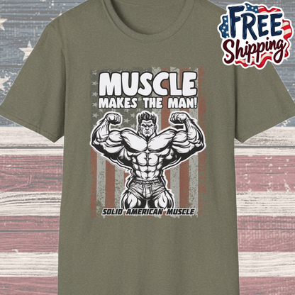 Solid American Muscle - Muscle Makes The Man - USA Flag T-Shirt