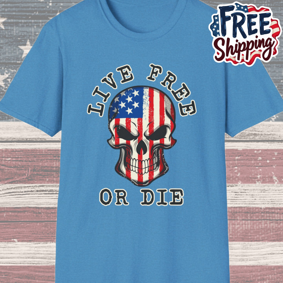 Patriot Collection - Live Free or Die - USA Skull - T-Shirt