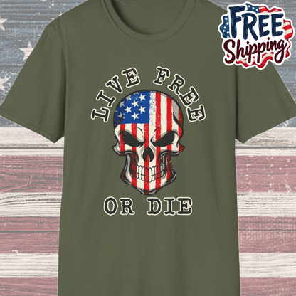 Patriot Collection - Live Free or Die - USA Skull - T-Shirt