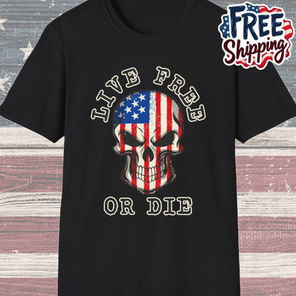 Patriot Collection - Live Free or Die - USA Skull - T-Shirt