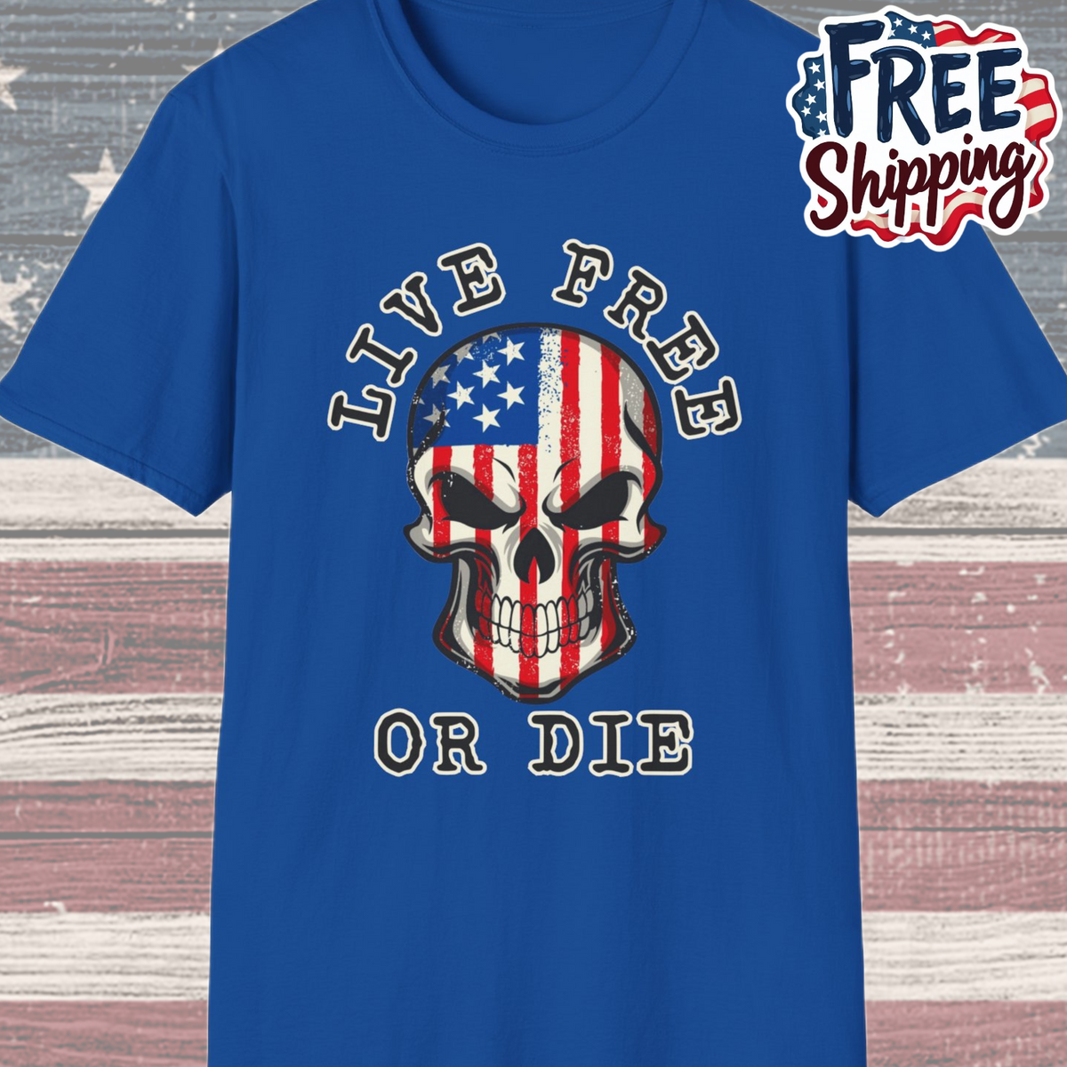 Patriot Collection - Live Free or Die - USA Skull - T-Shirt