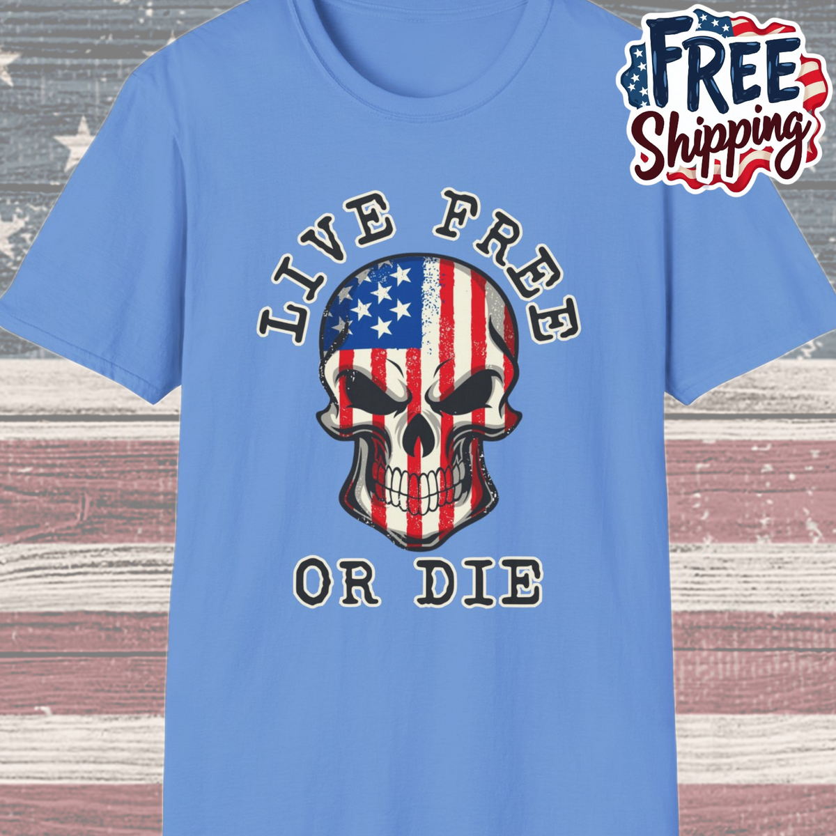 Patriot Collection - Live Free or Die - USA Skull - T-Shirt
