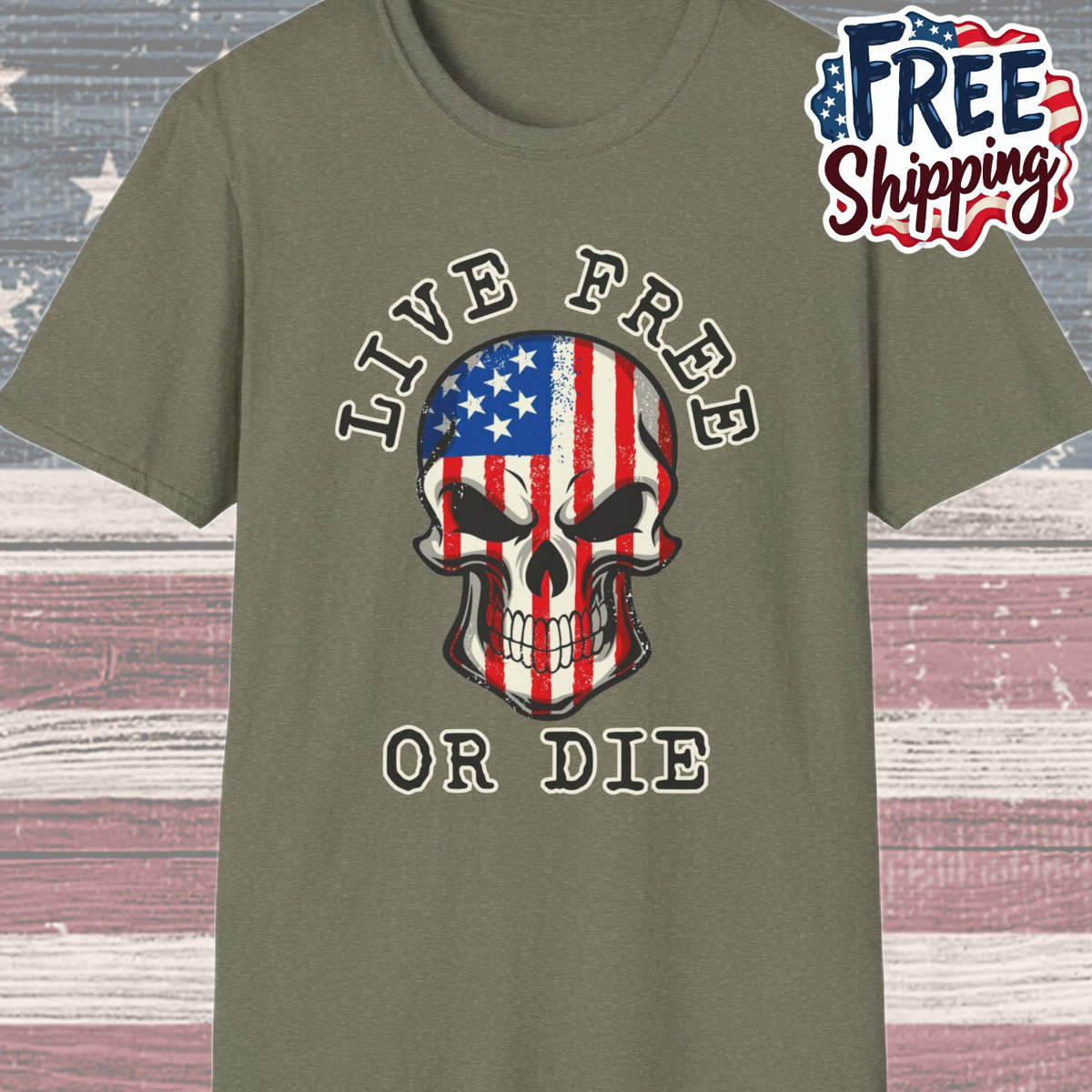 Patriot Collection - Live Free or Die - USA Skull - T-Shirt