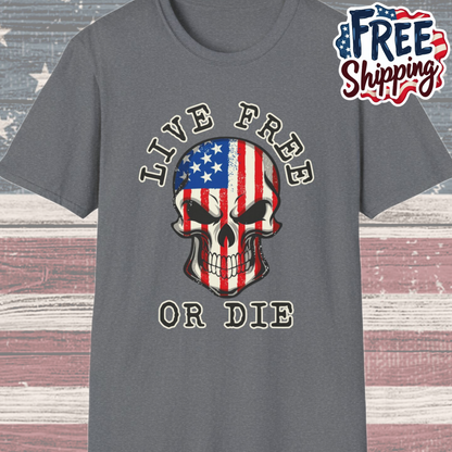 Patriot Collection - Live Free or Die - USA Skull - T-Shirt