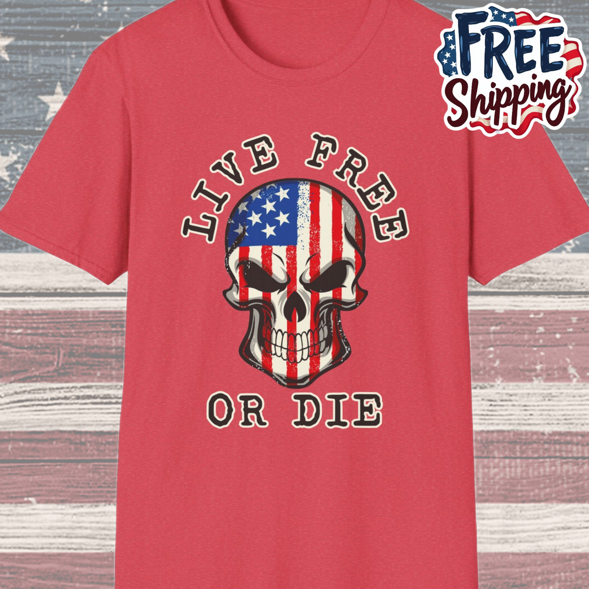 Patriot Collection - Live Free or Die - USA Skull - T-Shirt