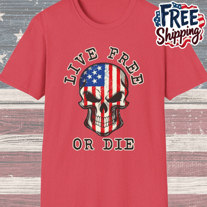 Patriot Collection - Live Free or Die - USA Skull - T-Shirt