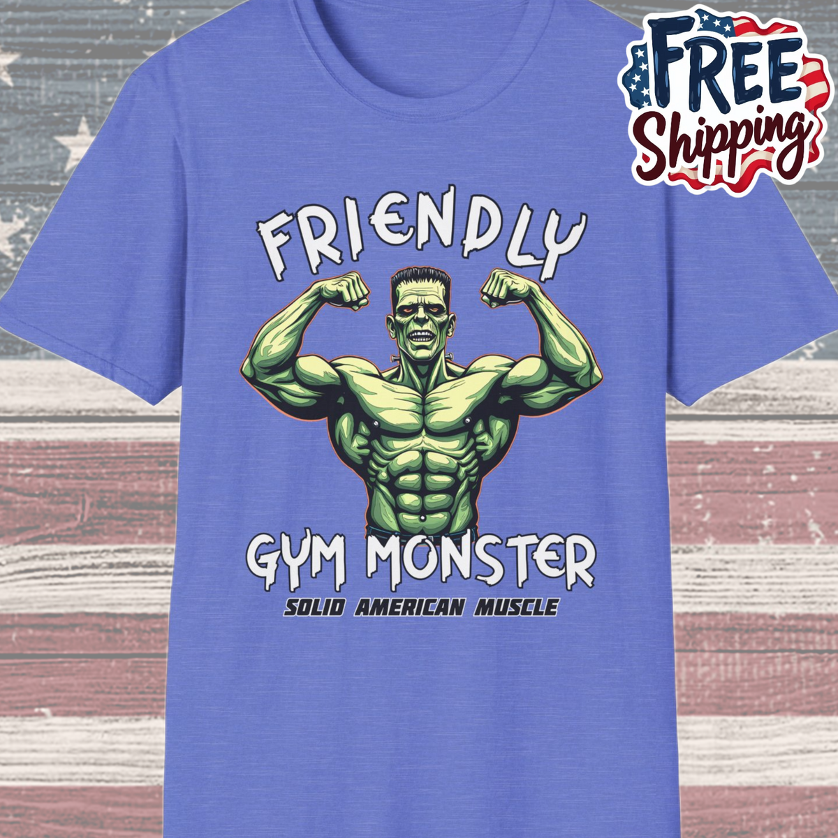 Solid American Muscle - Friendly Gym Monster - Halloween Frankenstein's Monster Gym T-Shirt