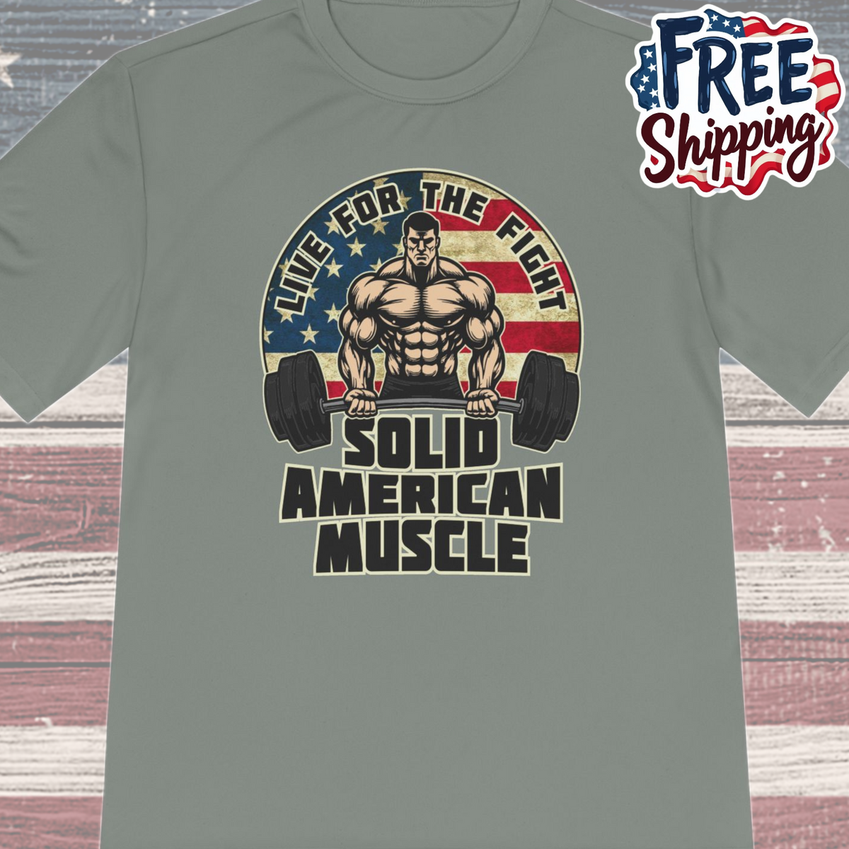 Solid American Muscle - Live for the Fight - Rustic Logo Moisture Wicking T-Shirt