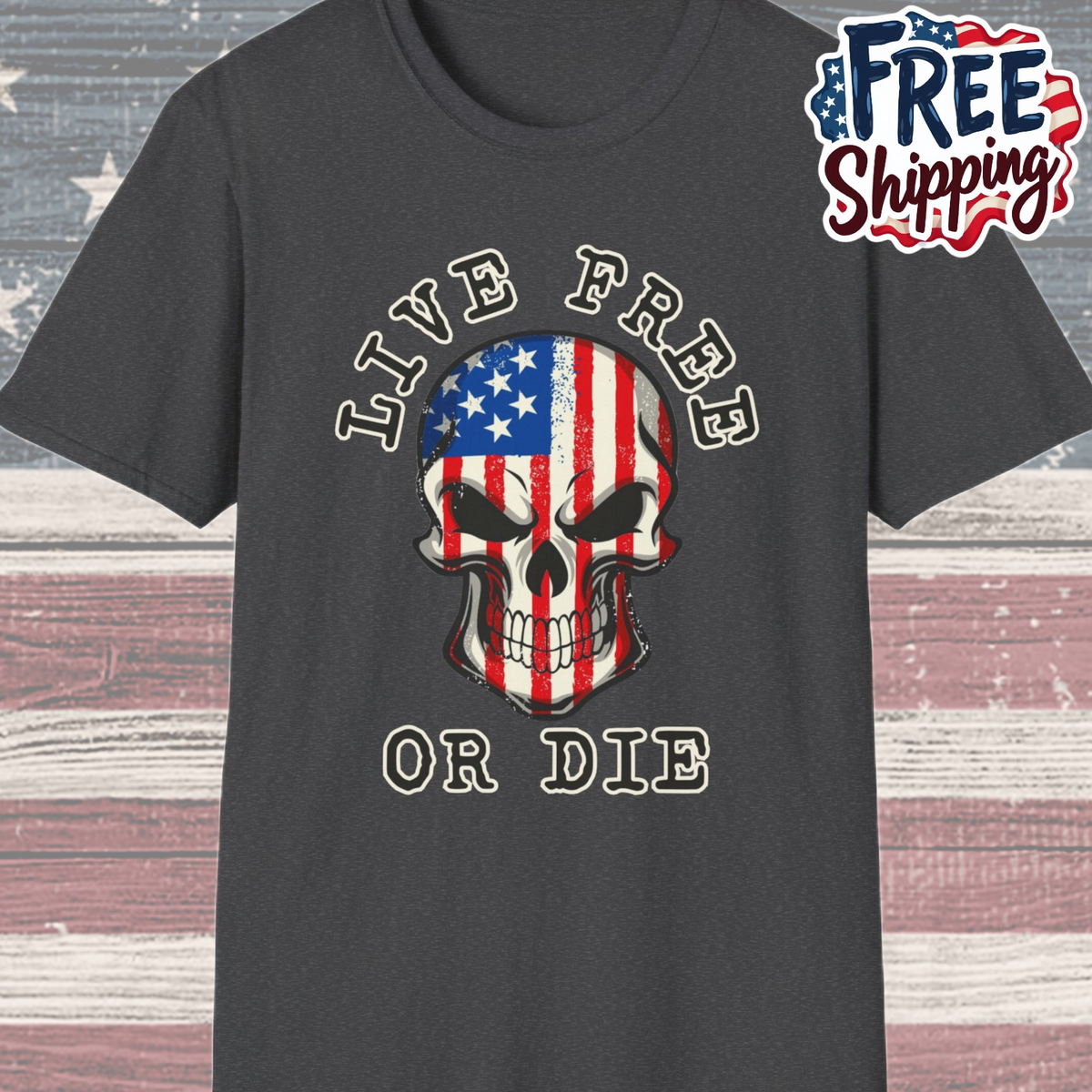 Patriot Collection - Live Free or Die - USA Skull - T-Shirt