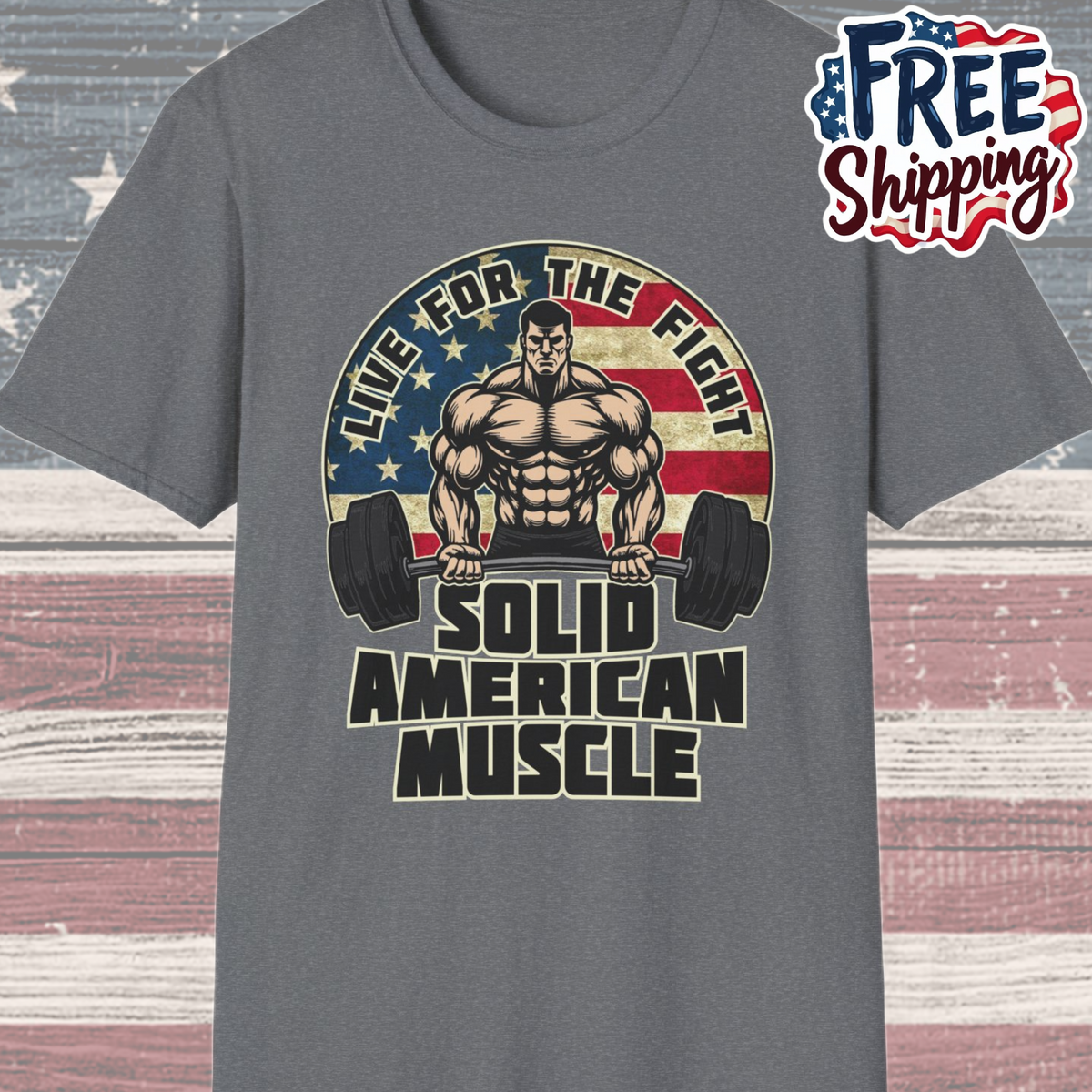 Solid American Muscle - Live for the Fight - Rustic Logo T-Shirt