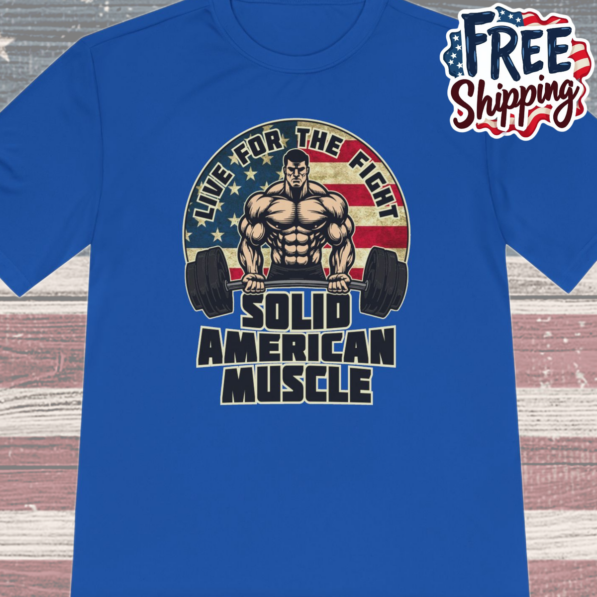 Solid American Muscle - Live for the Fight - Rustic Logo Moisture Wicking T-Shirt