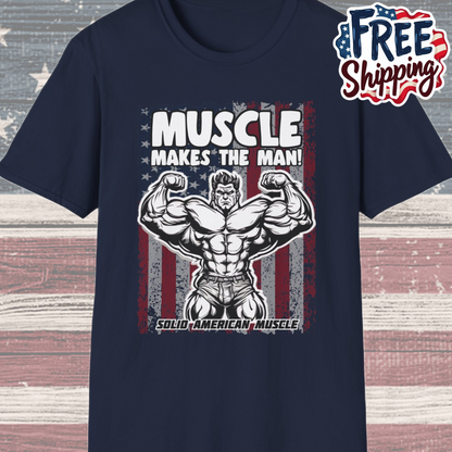 Solid American Muscle - Muscle Makes The Man - USA Flag T-Shirt