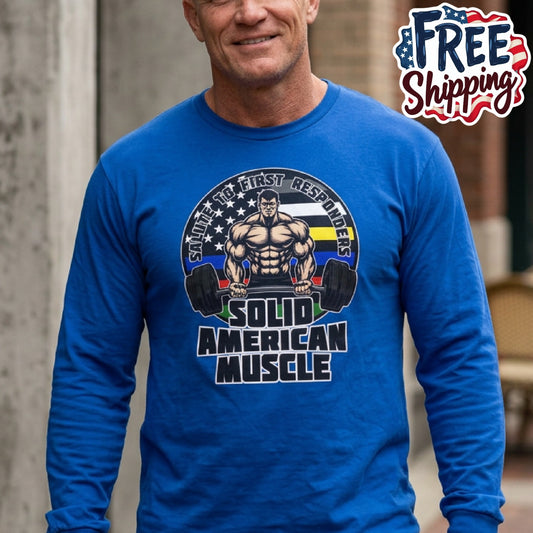 Solid American Muscle - Salute to First Responders - Logo Long Sleeve Tee