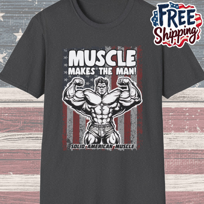 Solid American Muscle - Muscle Makes The Man - USA Flag T-Shirt