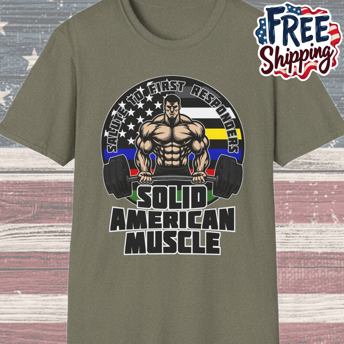Solid American Muscle - Salute to First Responders - Logo T-Shirt