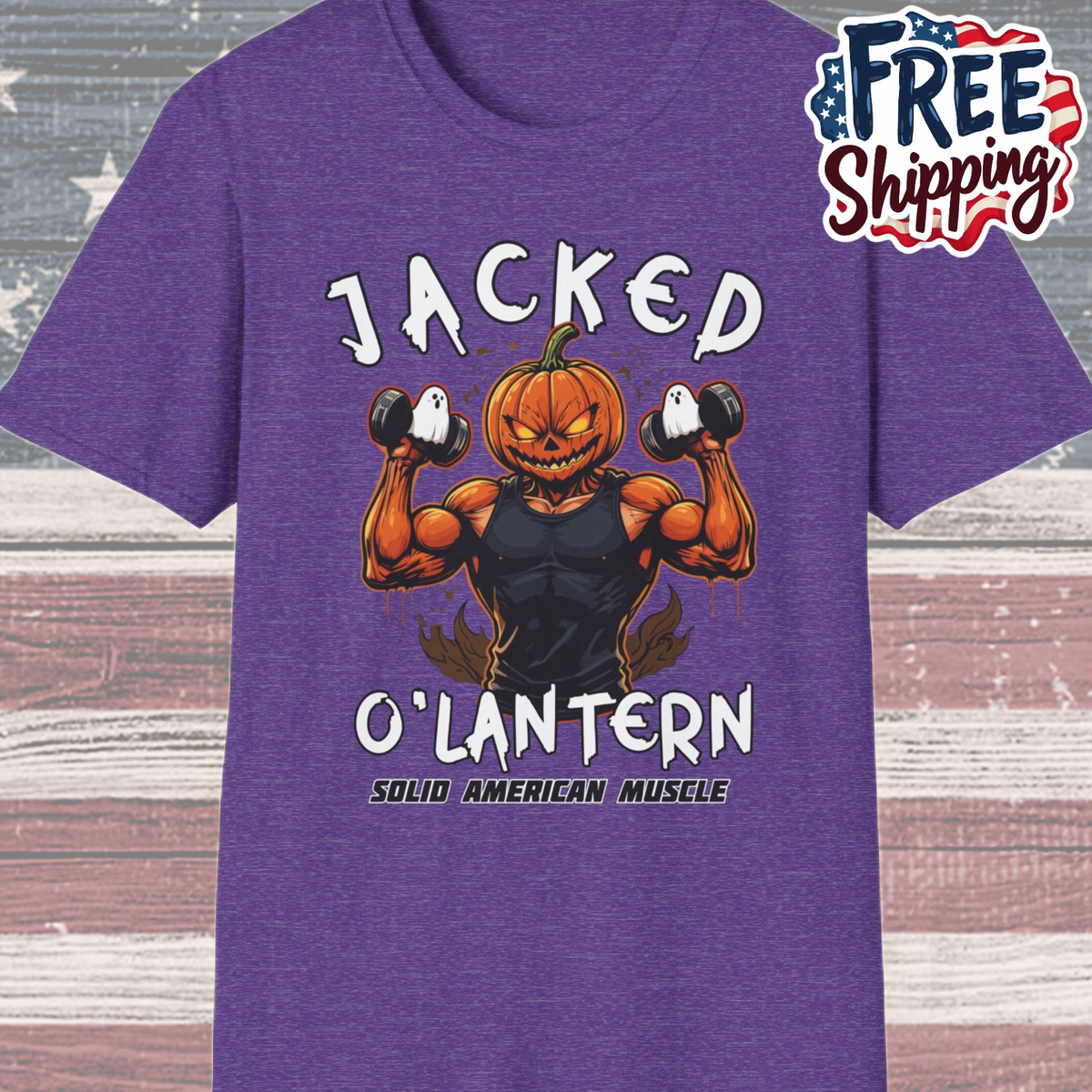 Solid American Muscle - Jacked O'Latern - Halloween Pumpkin Gym T-Shirt