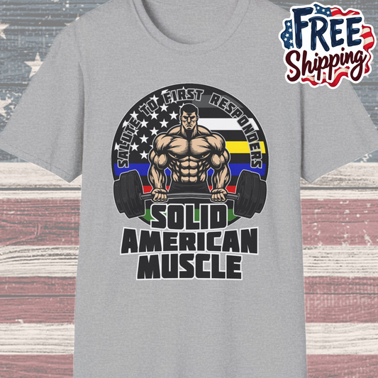 Solid American Muscle - Salute to First Responders - Logo T-Shirt