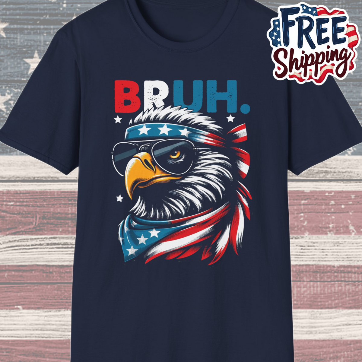 Patriot Collection - Eagle with Shades - USA Flag Bandana - Bruh - T-Shirt